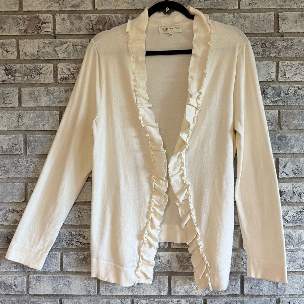 Jones New York Sport Cream Ruffle Cardigan – Size XL